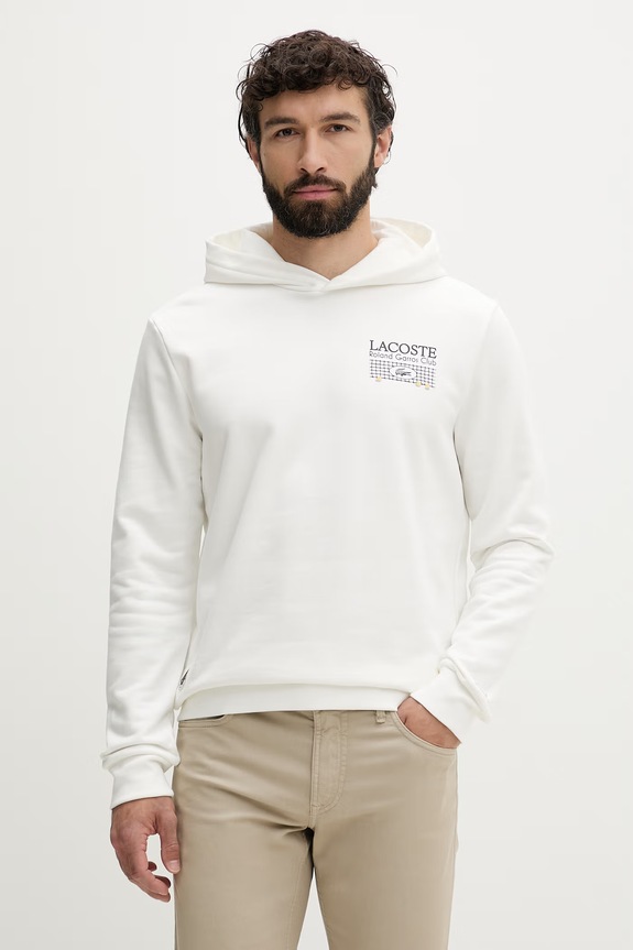 Odzież Lacoste bluza z kapturem męska bawełniana SH0745 biały