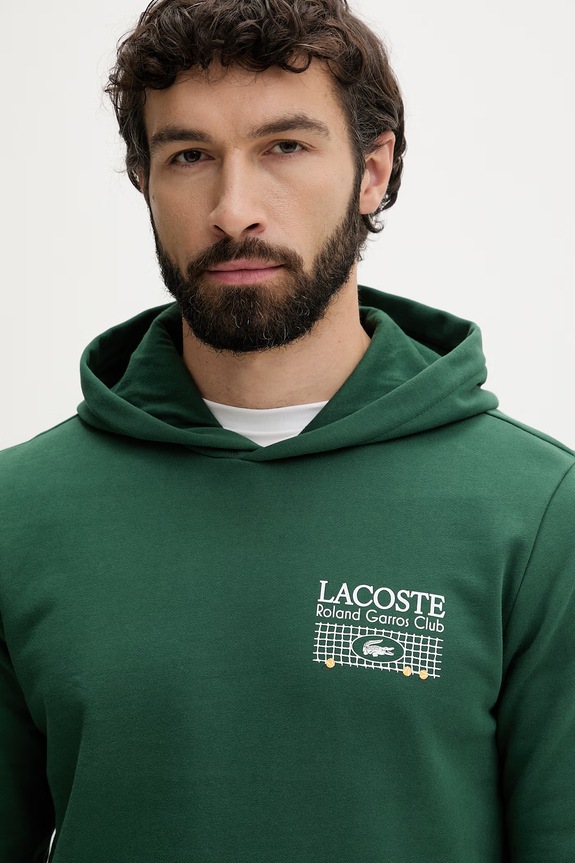 Lacoste bluza z kapturem męska bawełniana zielony SH0745