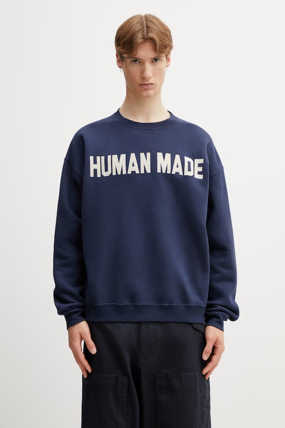 Îmbrăcăminte Human Made MENS KNITTED SWEAT SHIRT hanorac bumbac bărbătesc HM31CS004 bleumarin