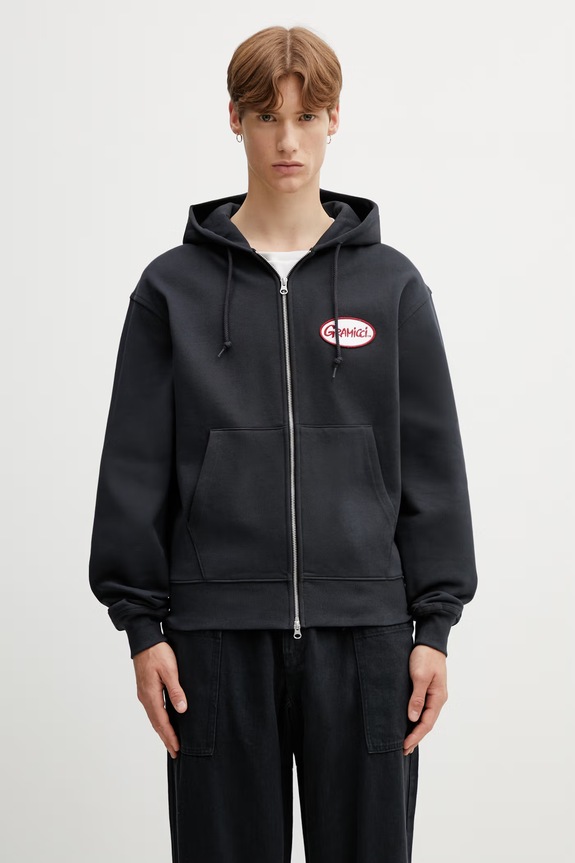 Gramicci OVAL PATCH ZIP HOODED SWEATSHIRT od pamuka za muškarce crna G6SU.J120.