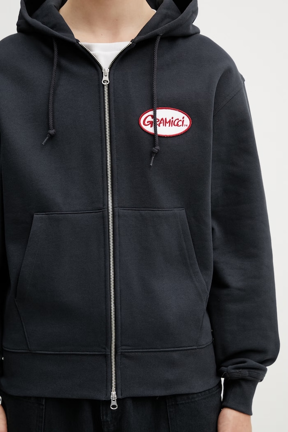 Gramicci OVAL PATCH ZIP HOODED SWEATSHIRT od pamuka za muškarce crna G6SU.J120.