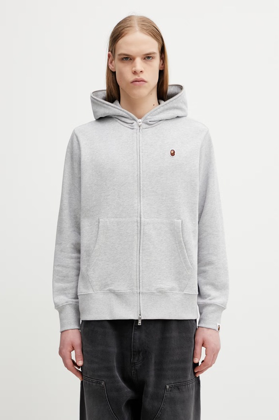 A Bathing Ape One Point Men's zip-up hoodie with cotton gray 0ZXSWM313151Q