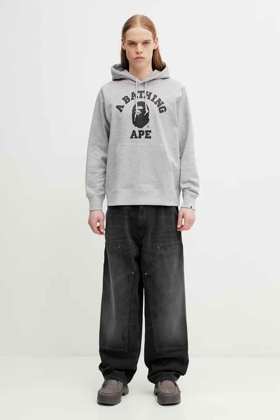 A Bathing Ape College felpa con cappuccio in cotone da uomo 0ZXSWM003141Q grigio