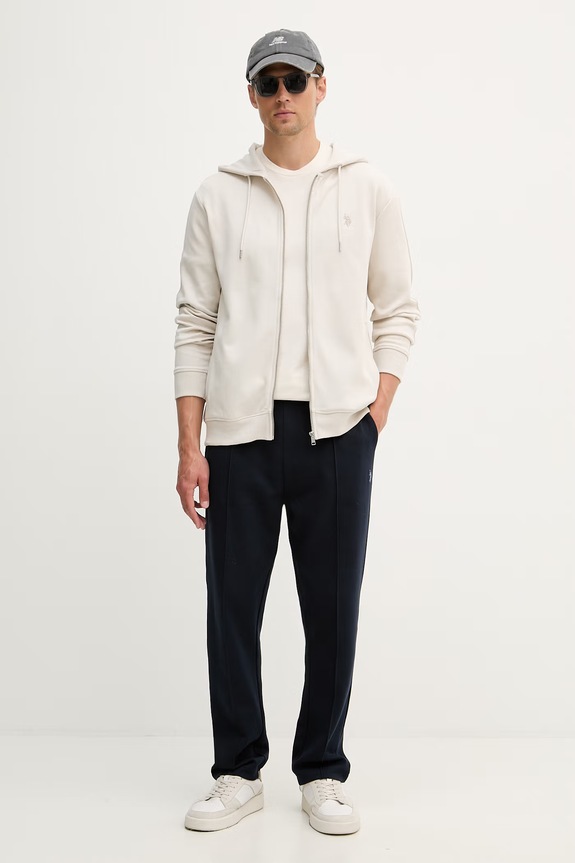 U.S. Polo Assn. кофта з капюшоном чоловіча з бавовною DHM Interlock Zip MUP4660 бежевий SS26