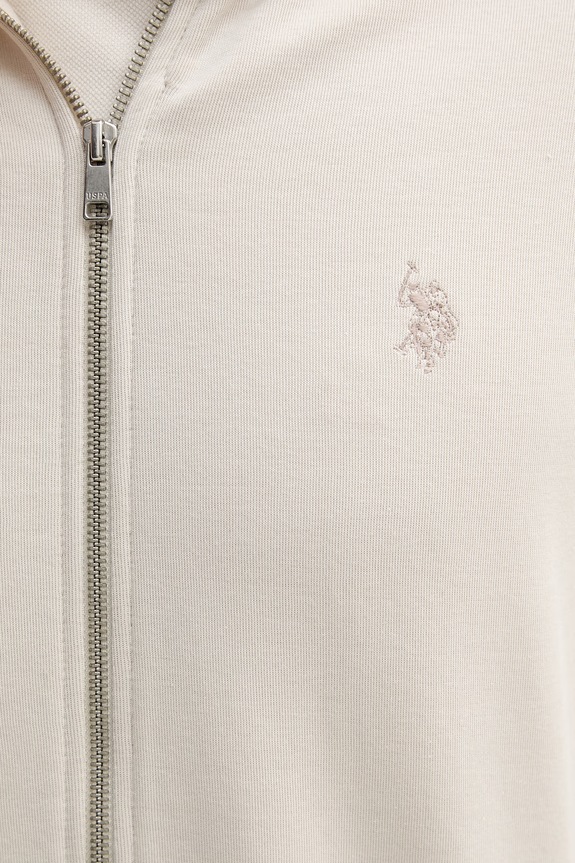 U.S. Polo Assn. кофта з капюшоном чоловіча з бавовною DHM Interlock Zip MUP4660 бежевий