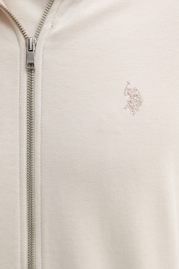 U.S. Polo Assn. кофта на замке с капюшоном мужская хлопковая DHM Interlock Zip MUP4660 бежевый