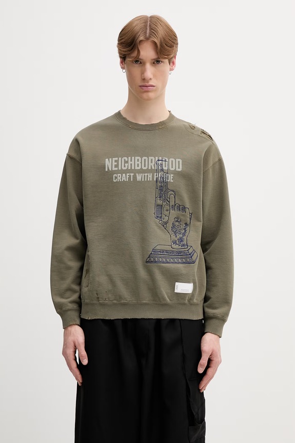 Neighborhood bluza oversize bawełniana męska zielony 261FPNH.CSM08