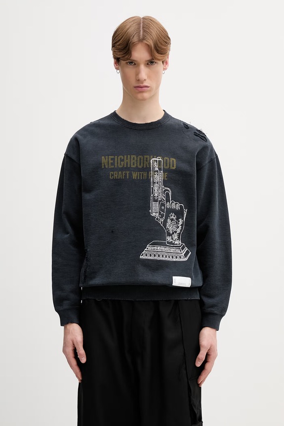 Neighborhood bluza oversize bawełniana męska czarny 261FPNH.CSM08