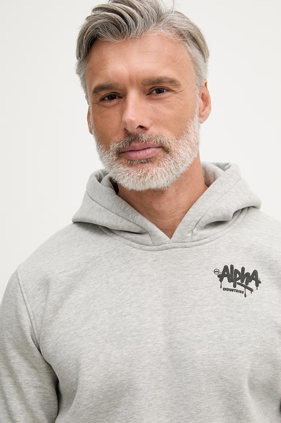 Alpha Industries mikina s kapucí pánská s bavlnou Signature šedá 266350