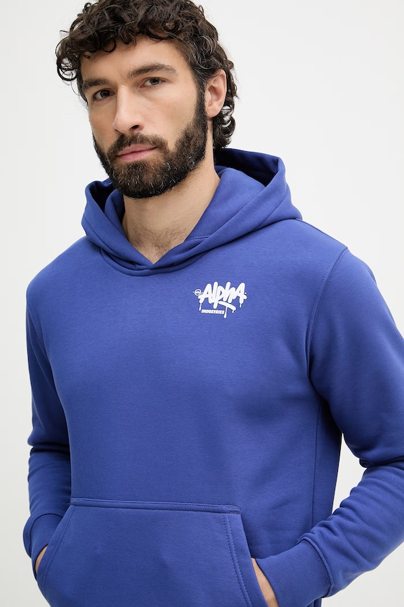 Alpha Industries dukserica sa kapuljačom za muškarce s pamukom Signature ljubičasta 266350