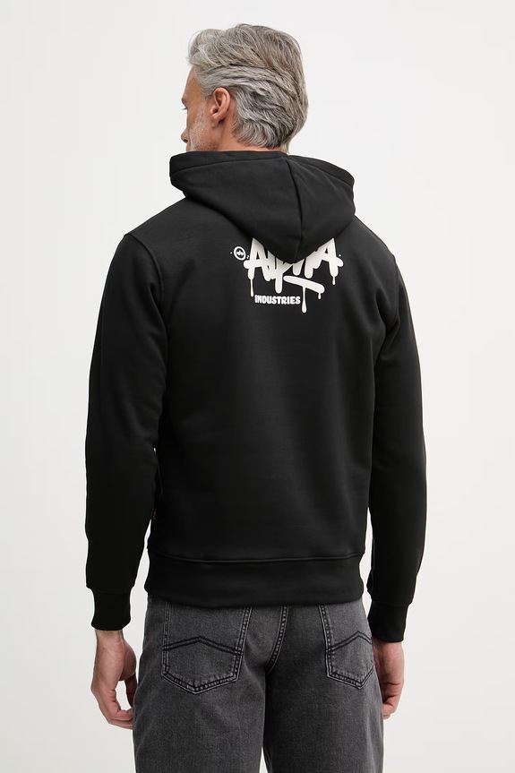 Îmbrăcăminte Alpha Industries hanorac cu glugă pentru bărbați, cu bumbac Signature 266350 negru