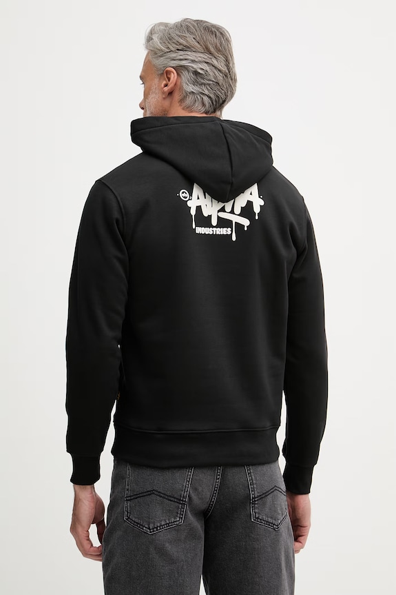 Îmbrăcăminte Alpha Industries hanorac cu glugă pentru bărbați, cu bumbac Signature 266350 negru