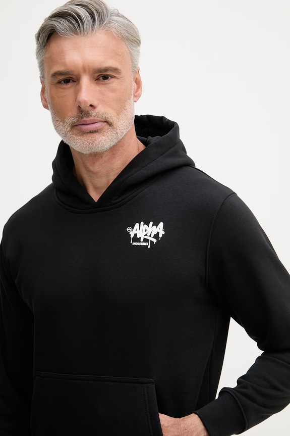 Alpha Industries hanorac cu glugă pentru bărbați, cu bumbac Signature negru 266350