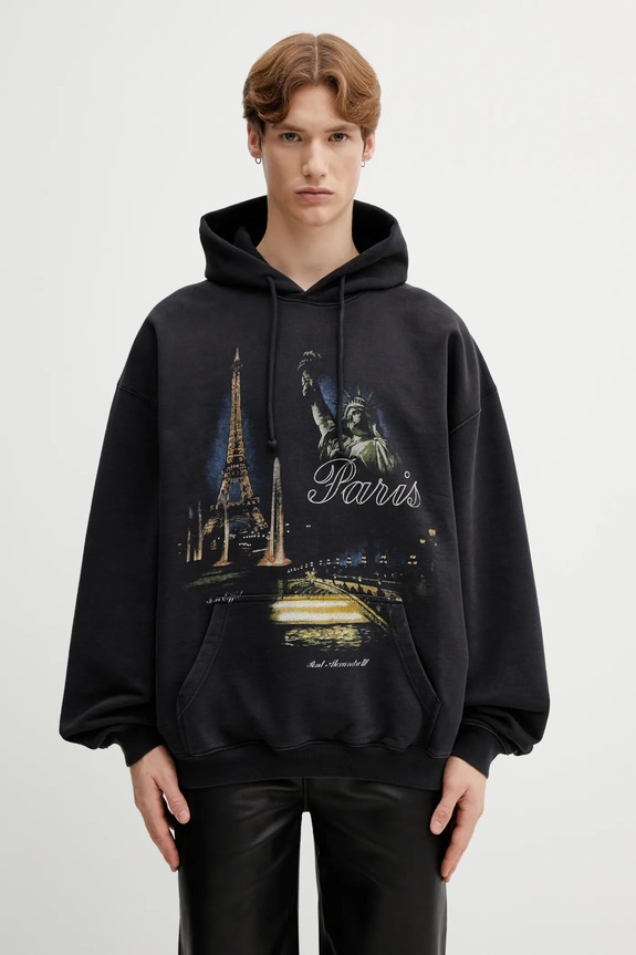 VETEMENTS bluza Paris Tourist z kapturem czarny ME76HD243B