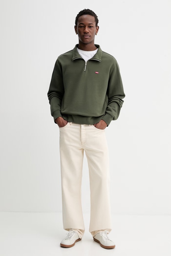 Levi's bluza bawełniana LSE_ORIGINAL HM 1/4 ZIP 001B9 zielony SS26