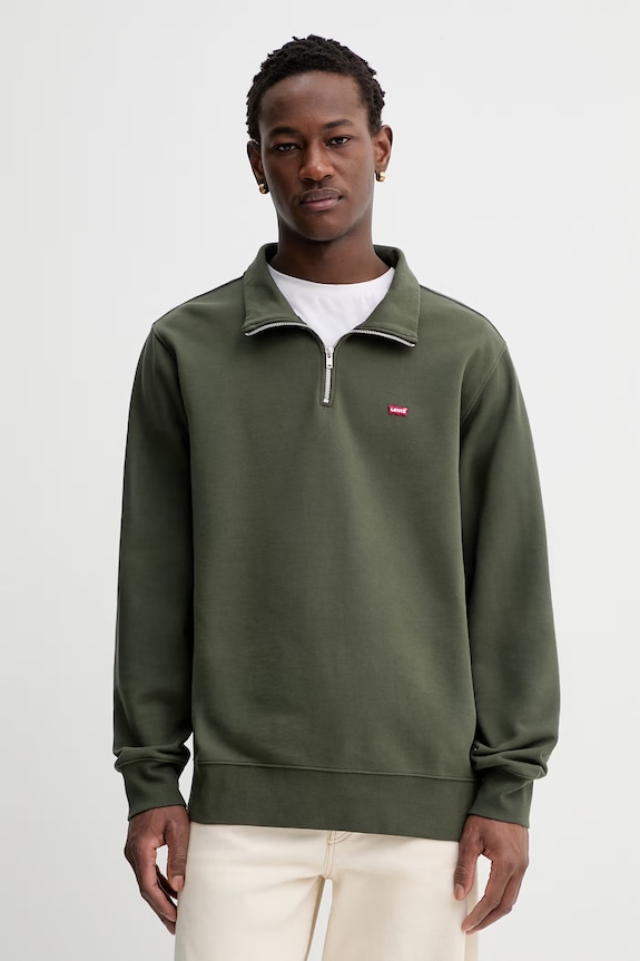 Levi's bluza bawełniana LSE_ORIGINAL HM 1/4 ZIP zielony 001B9