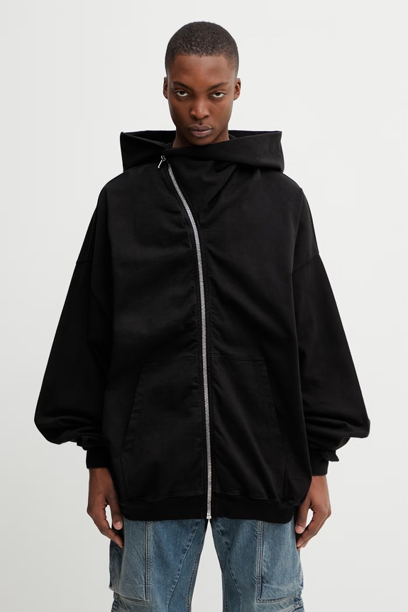 Rick Owens DRKSHDW Mountain Hun bluza rozpinana z kapturem bawełniana męska czarny DU01F4278.RIGP