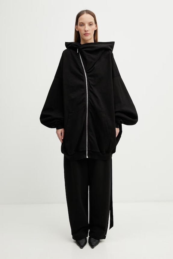 Rick Owens DRKSHDW Mountain кофта на блискавці з капюшоном бавовняна жіноча DS01F4228.RIGP чорний