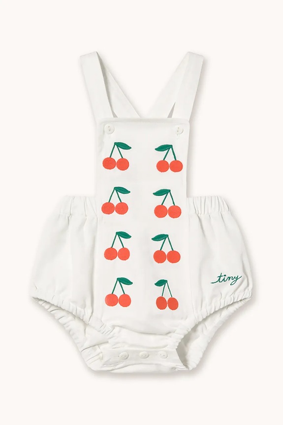 Tinycottons body din bumbac pentru bebeluși MINI CHERRIES TWILL BODY alb SS26.315