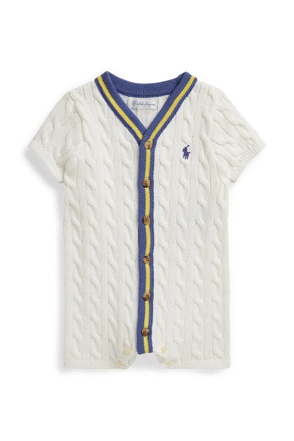 Бебешки памучен къс гащеризон Polo Ralph Lauren бял 320B14085001