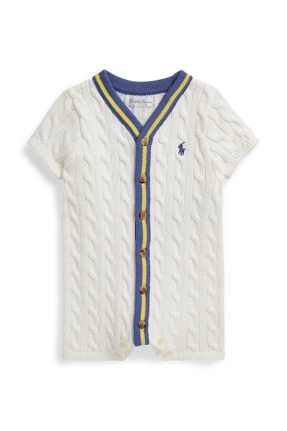 Бебешки памучен къс гащеризон Polo Ralph Lauren бял 320B14085001