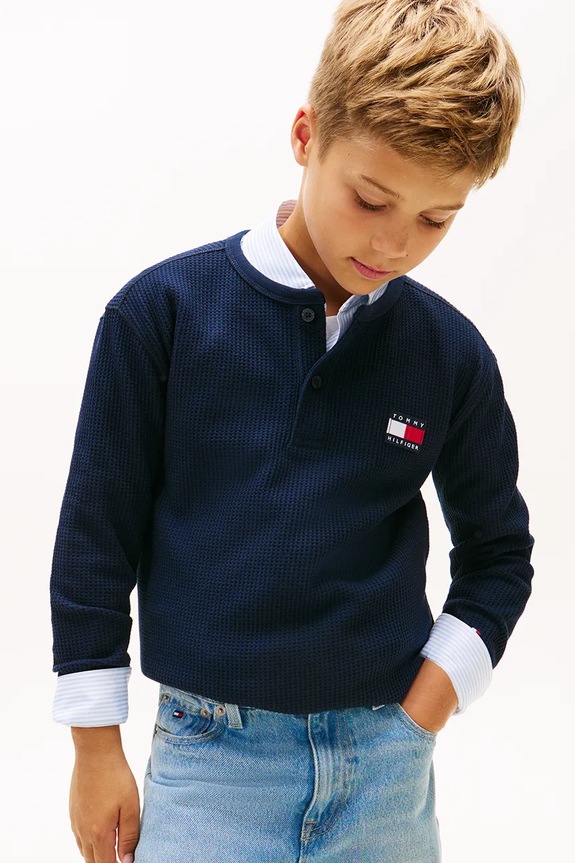 Tommy Hilfiger maglietta a maniche lunghe per bambini colletto abbottonato blu navy KB0KB10166.128.176.PPY2