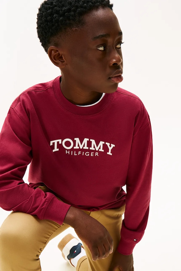 Tommy Hilfiger gyerek pamut hosszú ujjú felső KB0KB10052.98.122.PPY2 burgundia
