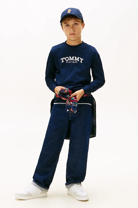 Băieți Tommy Hilfiger longsleeve din bumbac pentru copii KB0KB10052.128.176.PPY2 bleumarin