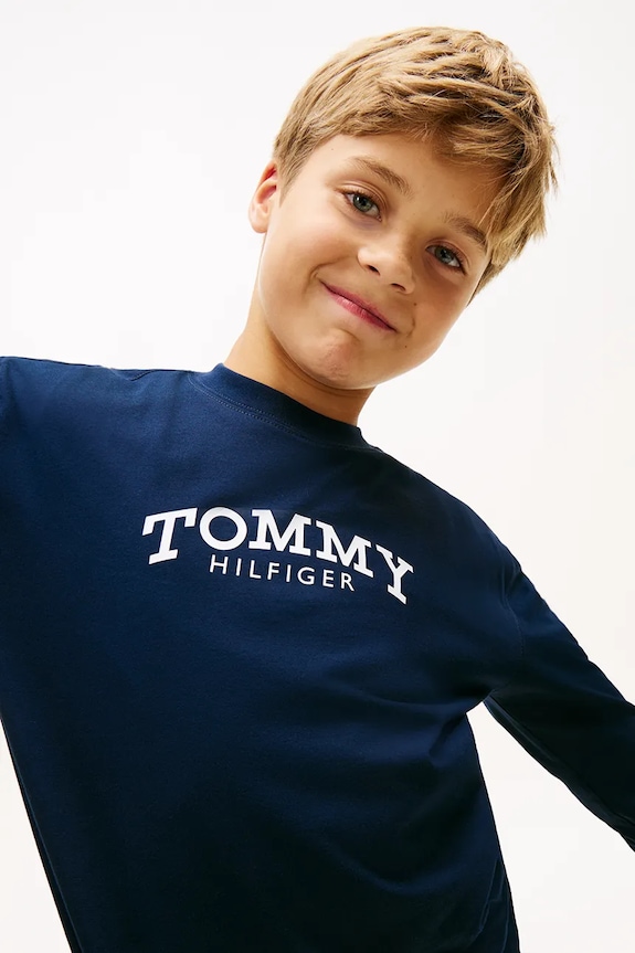 Tommy Hilfiger longsleeve din bumbac pentru copii KB0KB10052.128.176.PPY2 bleumarin