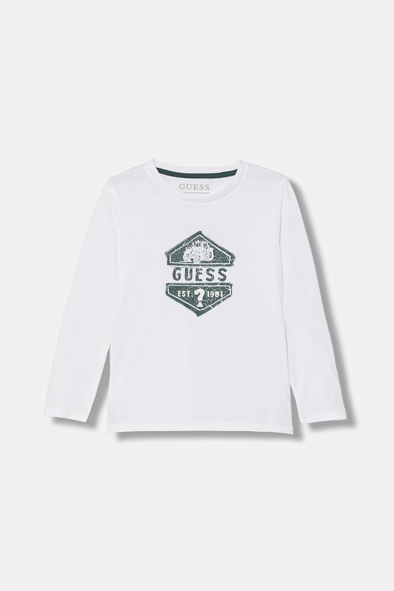 Guess longsleeve din bumbac pentru copii print alb N6RI19.K8HM4.PPY2