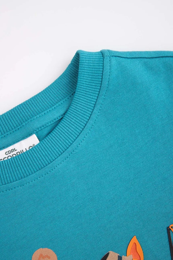 CHLAPEC Dětské bavlněné tričko s dlouhým rukávem Coccodrillo WC6143104FBK tyrkysová