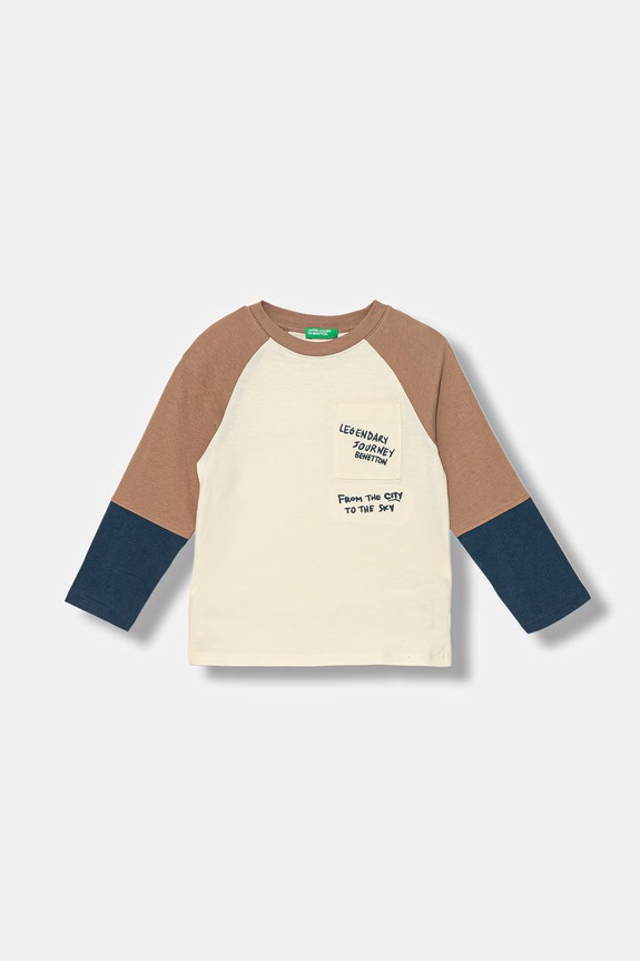 United Colors of Benetton tricou cu mânecă lungă pentru copii, din bumbac bej 3I1XG10M0.P.Stagionale