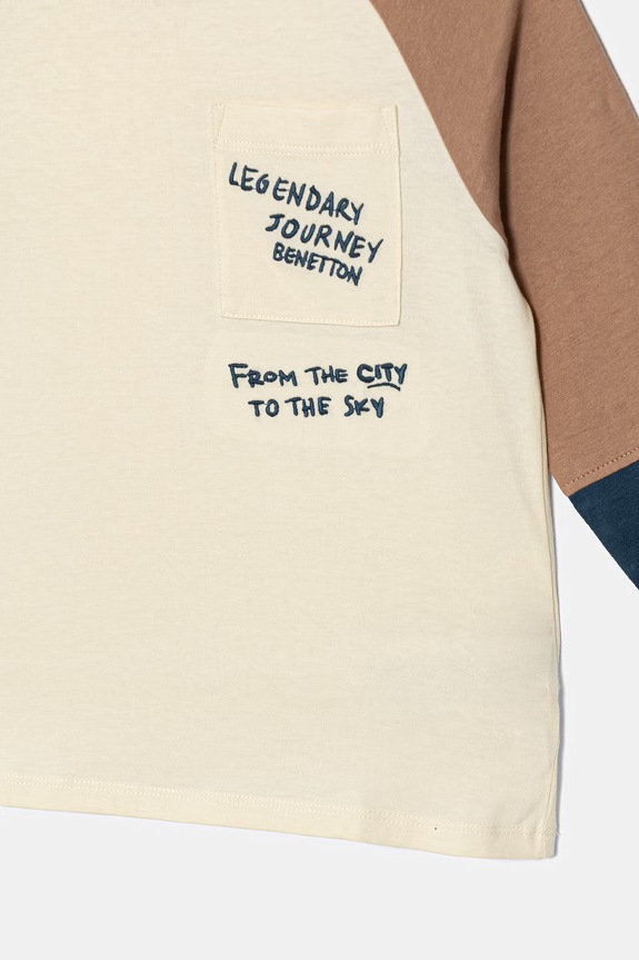 Băieți United Colors of Benetton tricou cu mânecă lungă pentru copii, din bumbac 3I1XG10M0.P.Stagionale bej