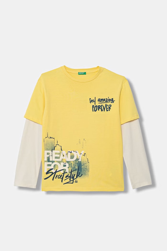 United Colors of Benetton tricou cu mânecă lungă pentru copii, din bumbac galben 3MI5C10SA.G.Stagionale