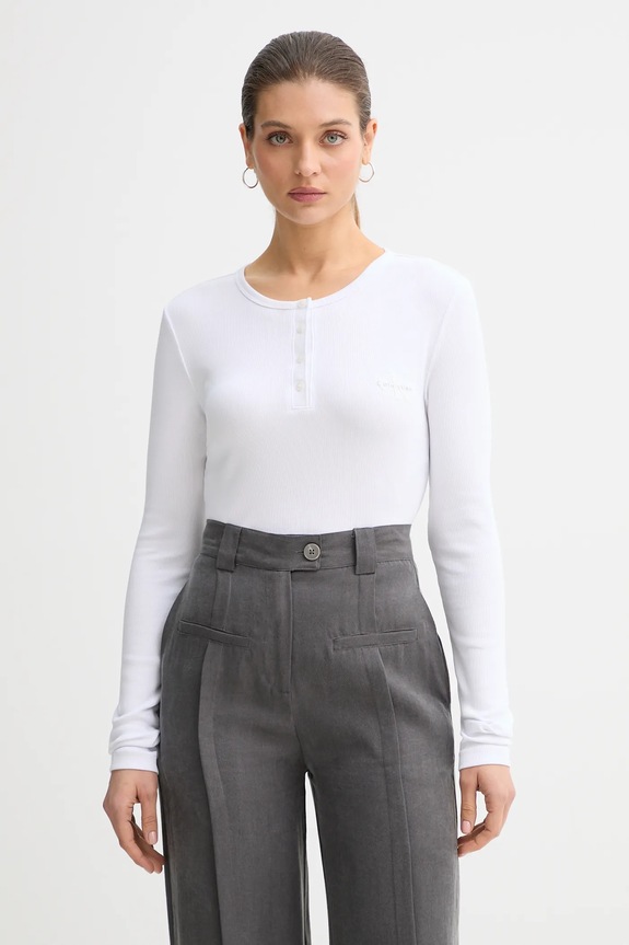 Блуза с дълги ръкави Calvin Klein Jeans вталена бял LV047E201G