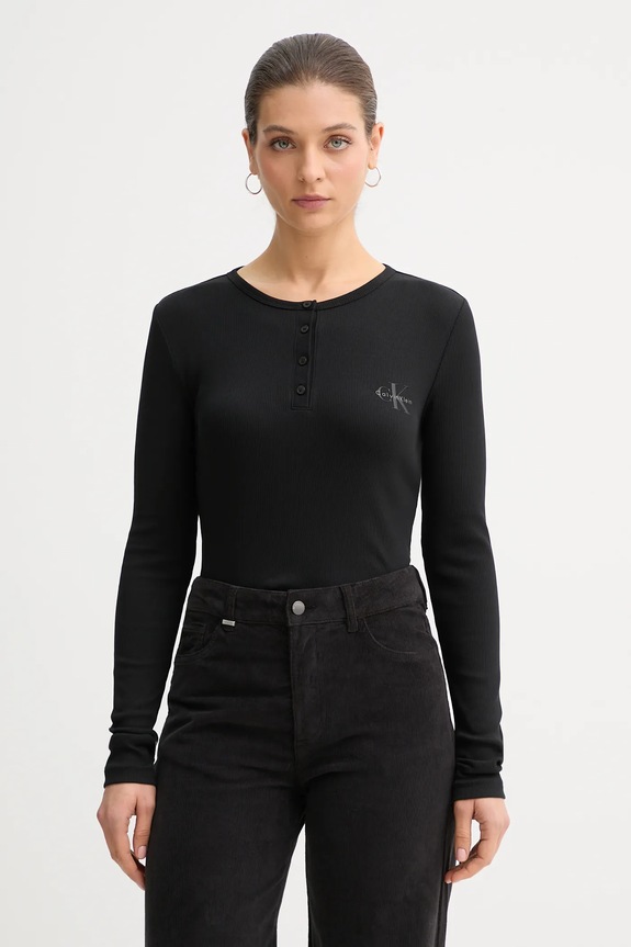 Μακρυμάνικο Calvin Klein Jeans slim μαύρο LV047E201G