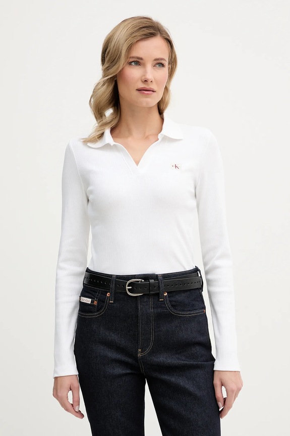 Tričko s dlouhým rukávem Calvin Klein Jeans slim bílá LV047E203G