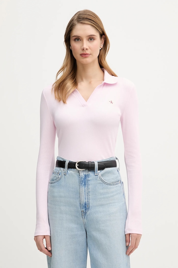 Calvin Klein Jeans longsleeve z elastanem różowy LV047E203G