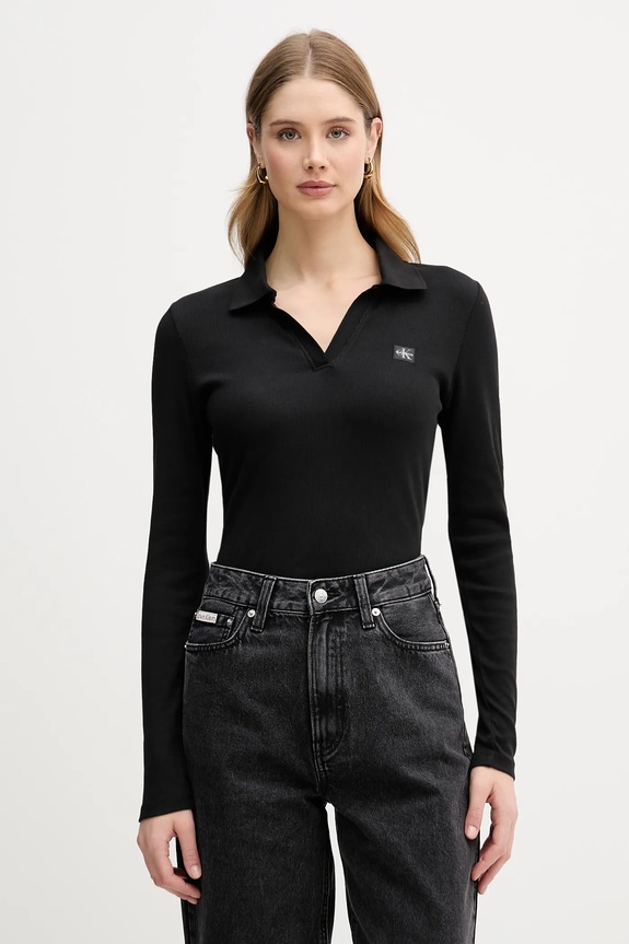 Calvin Klein Jeans longsleeve z elastanem czarny LV047E203G