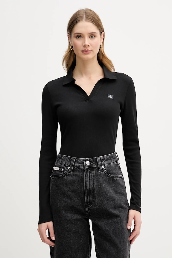 Calvin Klein Jeans longsleeve z elastanem czarny LV047E203G