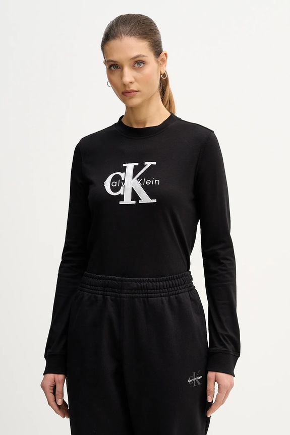 Pamučna majica dugih rukava Calvin Klein Jeans pamuk crna LV047E820G