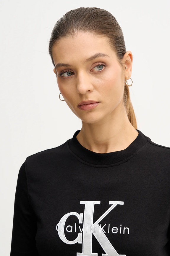 Памучна блуза с дълги ръкави Calvin Klein Jeans черен LV047E820G