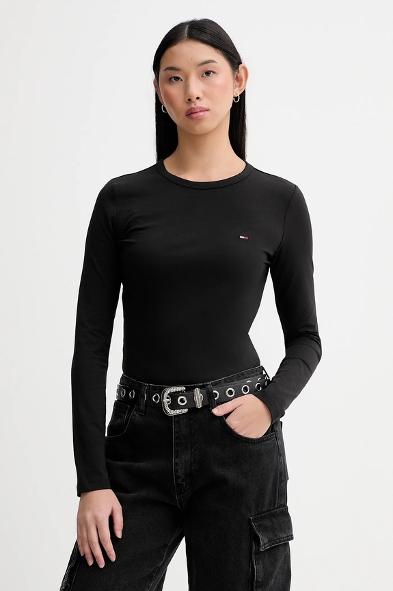 Tommy Jeans hosszú ujjú elasztánnal fekete DW0DW19994