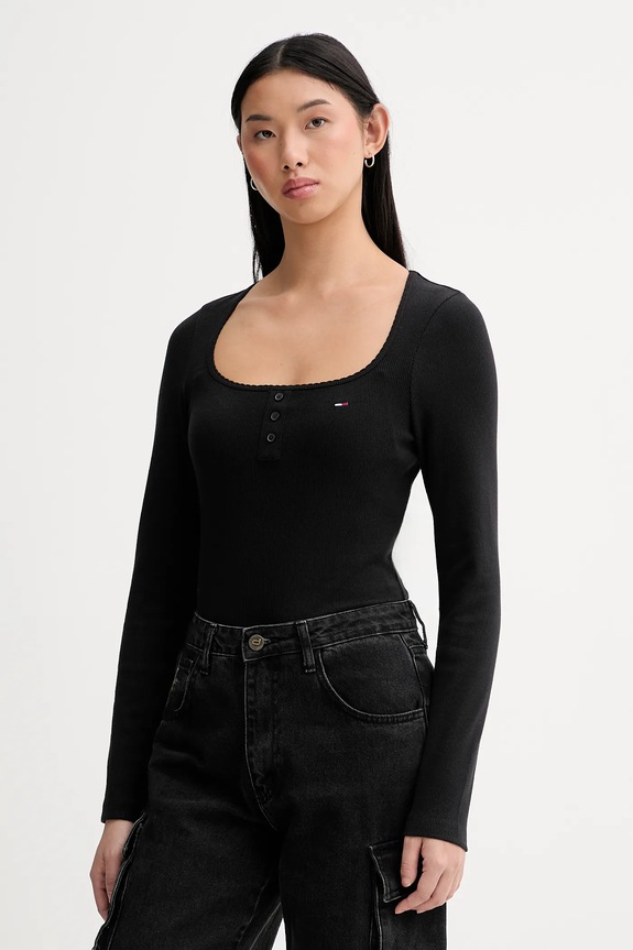 Tommy Jeans body elasztánnal fekete DW0DW22533