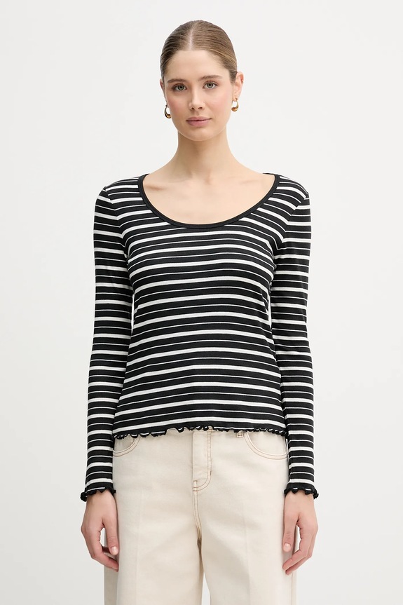 Tričko s dlhým rukávom Tommy Hilfiger pásiky čierna WW0WW47814