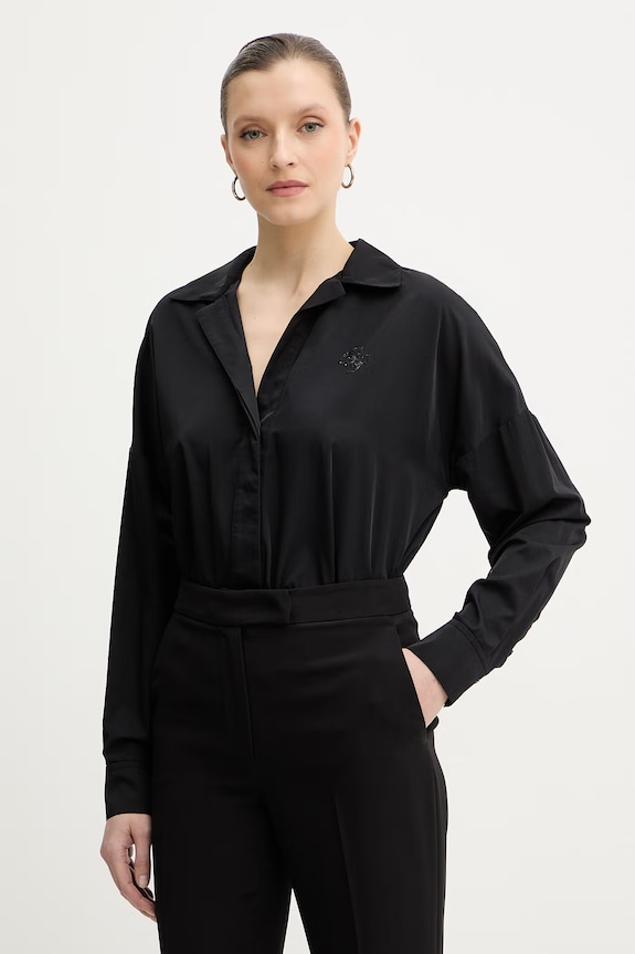 Guess body cu un amestec de mătase CARMELA uni negru W6RH61.WJ782