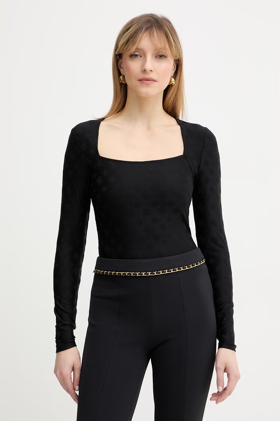 Tričko s dlhým rukávom Guess ELLEONA slim čierna W6RP45.KA660