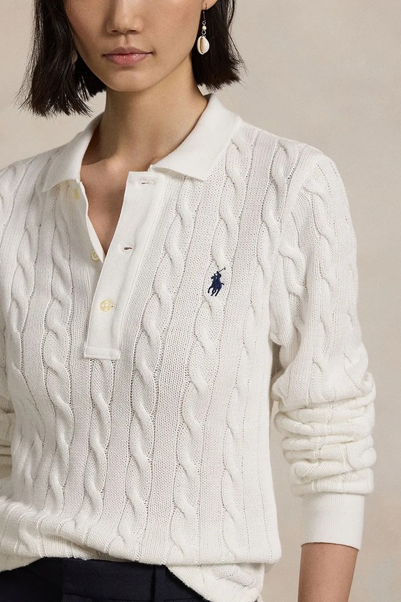 Bavlnený sveter Polo Ralph Lauren biela 211959100