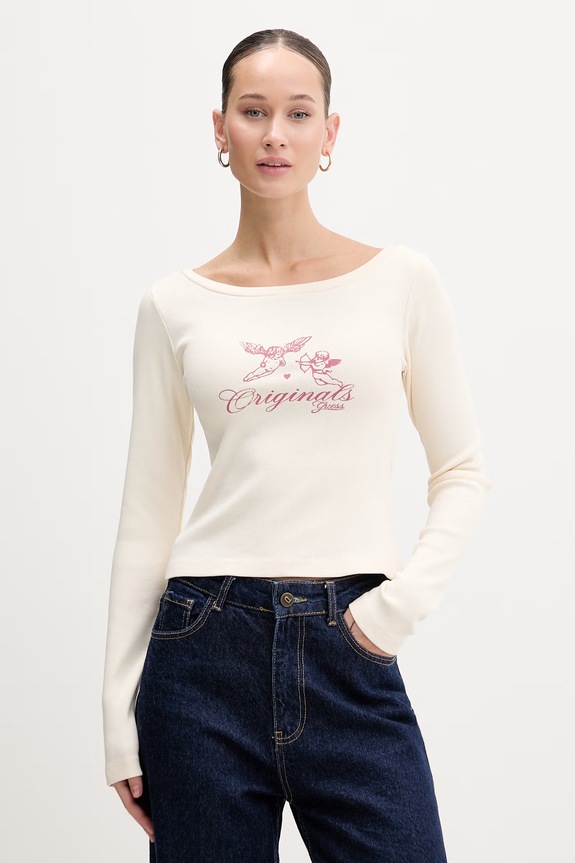 Guess Originals longsleeve z elastanem beżowy W6RP41.KCTT1