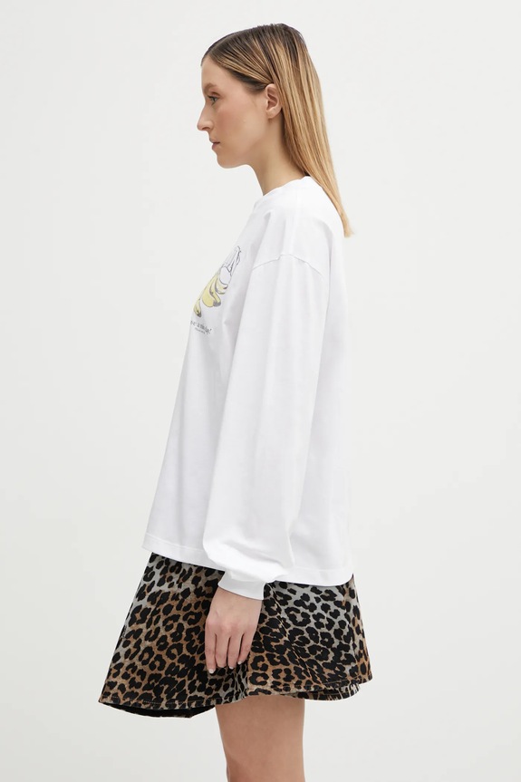 GANNI longsleeve damski bawełniany A1050059 biały SS26